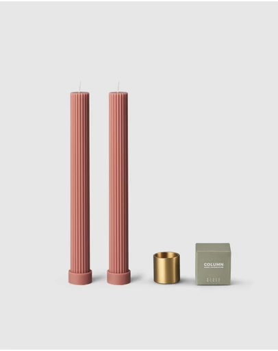 Black Blaze - Column Pillar Candle Duo With Brass Holder