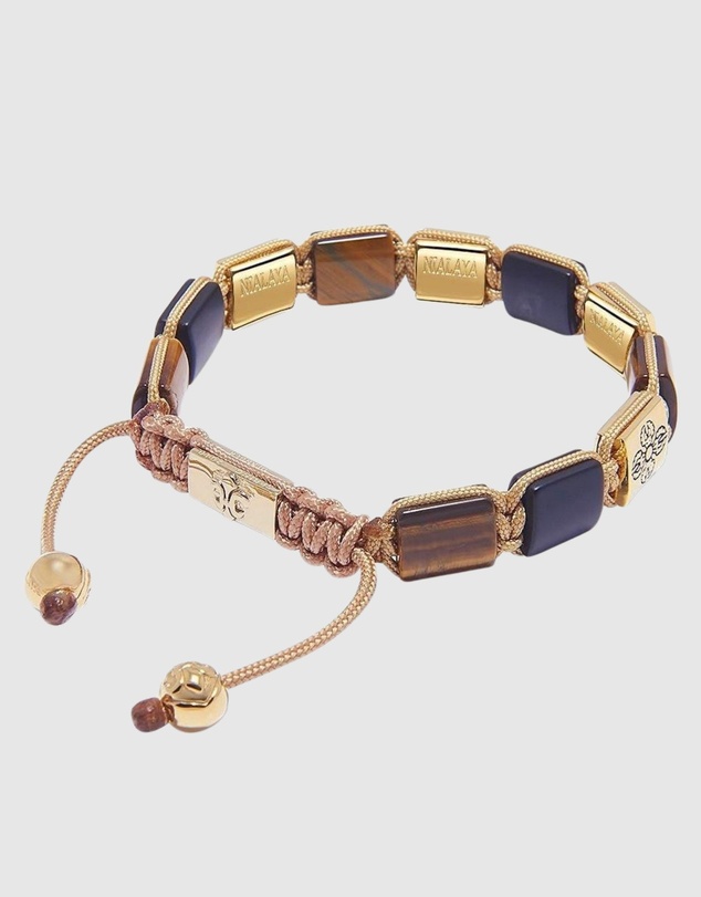 Nialaya Jewellery - Dorje Flatbead Collection - Matte Onyx and Brown Tiger Eye