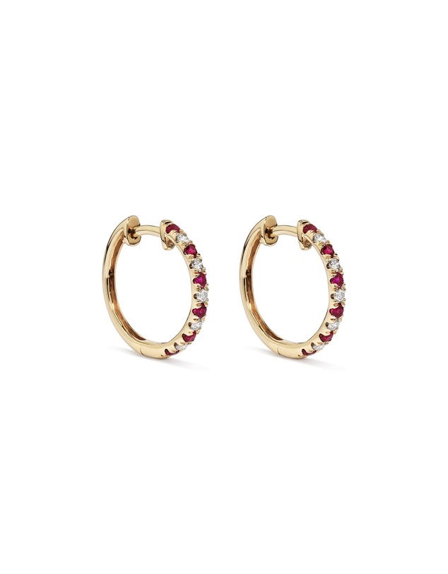 Michael Hill - 0.22 Carat TW Diamond and Created Ruby Huggie Hoop Earrings in 10kt Yellow Gold