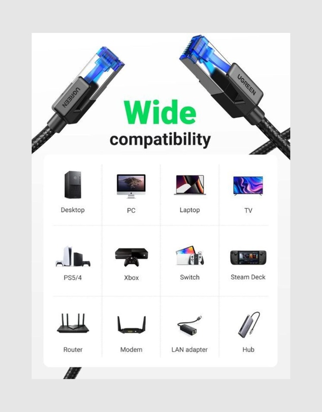 Ugreen - UGREEN 2m Cat8 LAN CableNetwork Cable Black