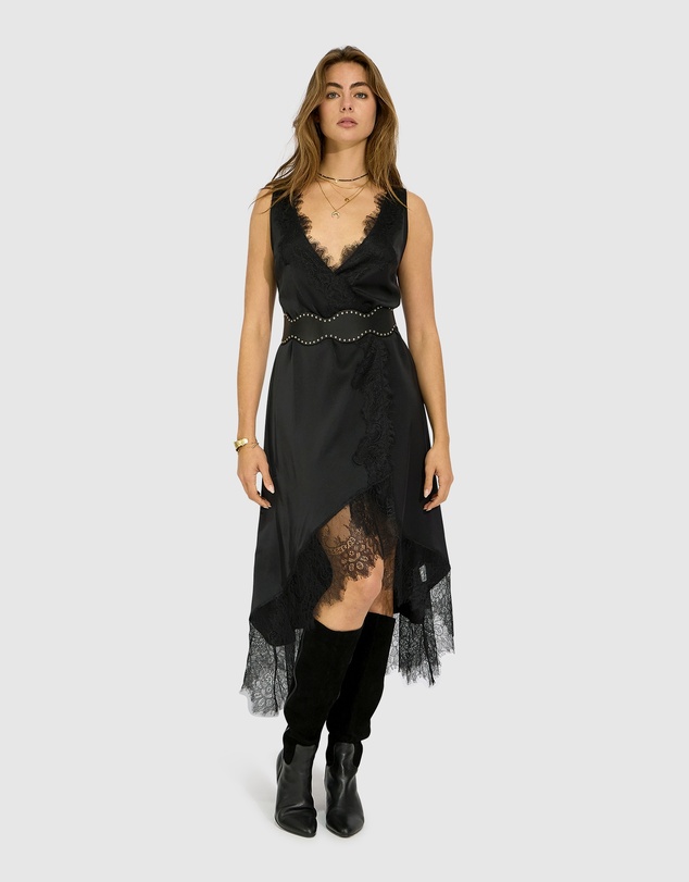 Belle & Bloom - Soft Temptation Lace Trim Wrap Dress