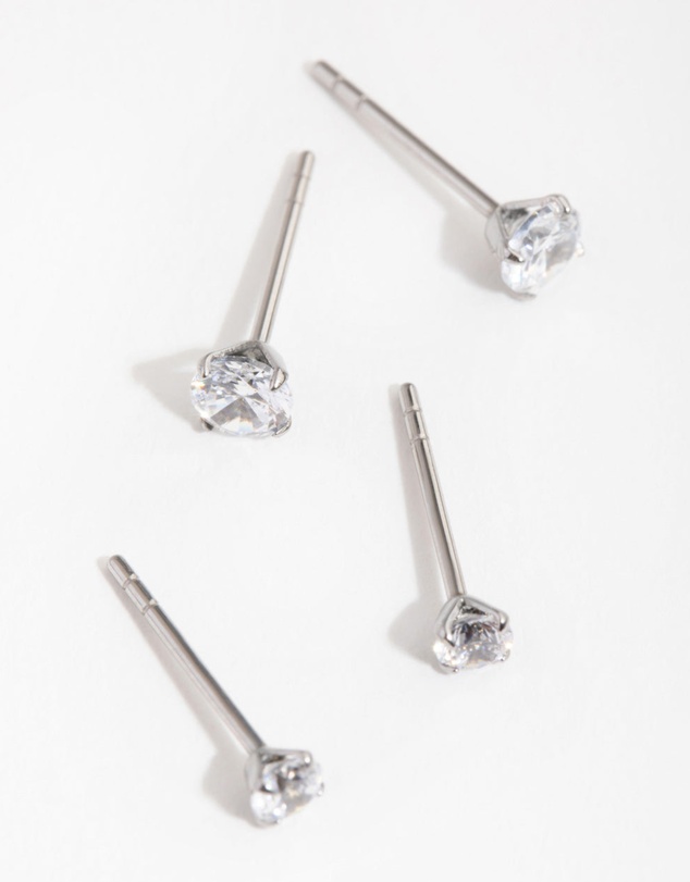 Lovisa - Surgical Steel Round Cubic Zirconia Pack Stud Earrings