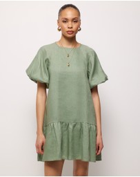 AERE - Brea Puff Sleeve Linen Mini Dress