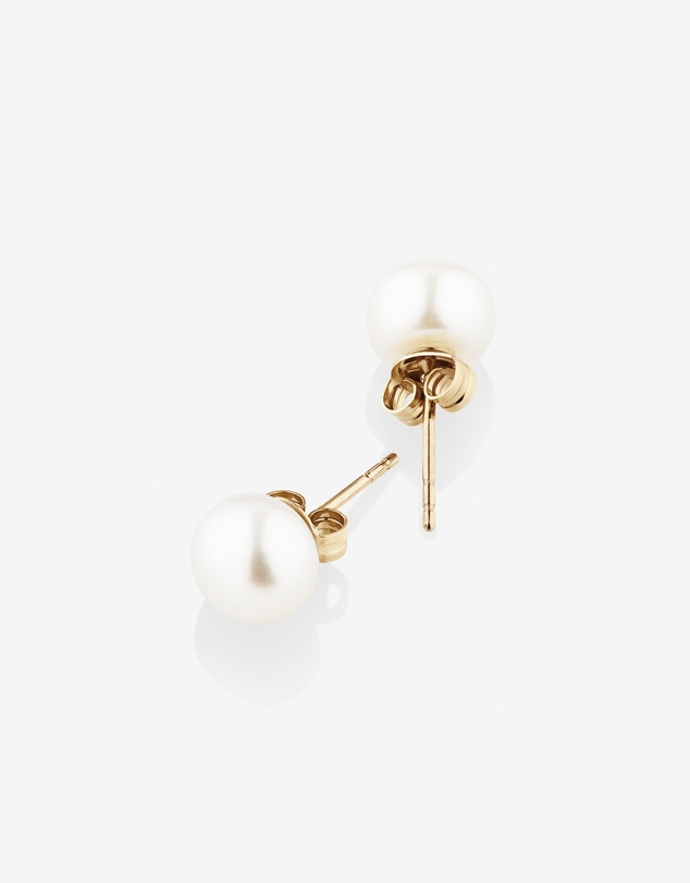 Michael Hill - Stud Earrings with 7mm Button Cultured Freshwater Pearl in 10kt Yellow Gold