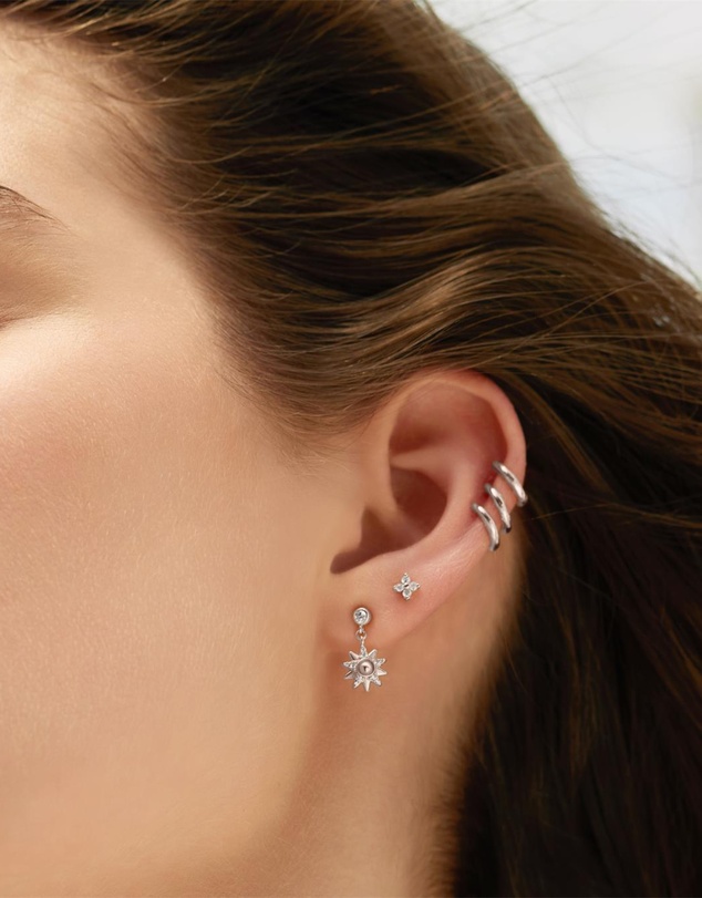 Ania Haie - Ania Haie Silver Sunburst Dangle Stud Earrings