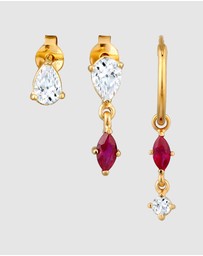 Elli Jewelry - Earrings Set Ruby Oval 925 Sterling Silver Gold-Plated