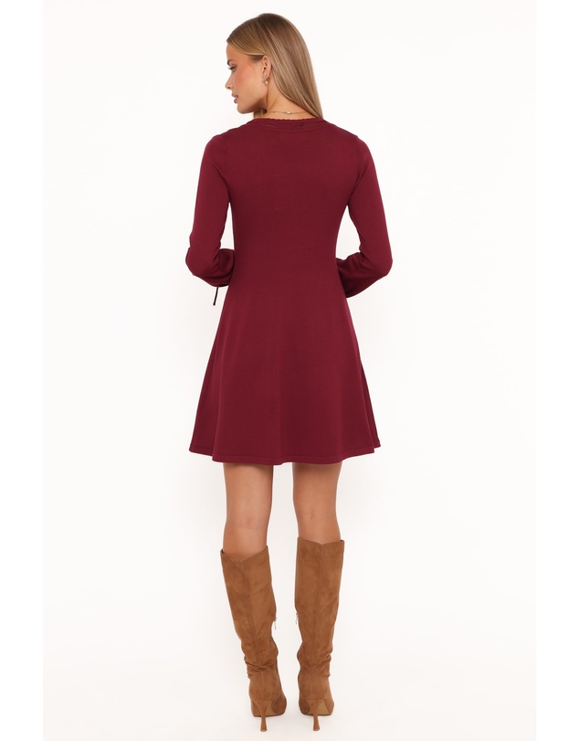 Petal & Pup - Kaylee Knit Long Sleeve Mini Dress - Burgundy