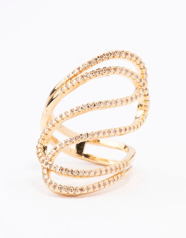 Lovisa - Gold Plated Lovely Ribbon Cubic Zirconia Cocktail Ring