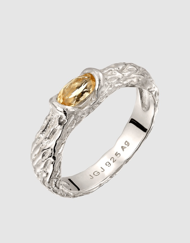 Elli Jewelry - Textured Citrine Cocktail Ring in 925 Silver