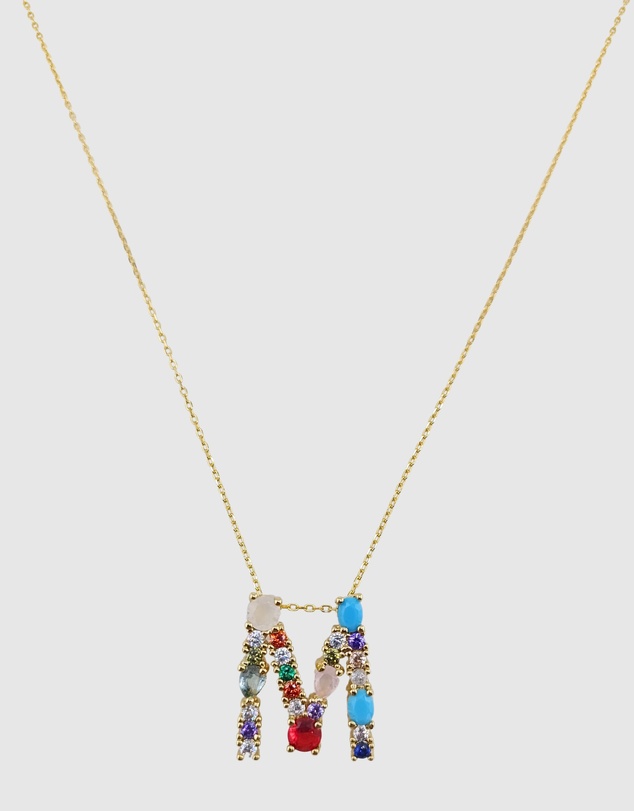 Izoa - Alphabet Letter Semi Precious Stone M Necklace