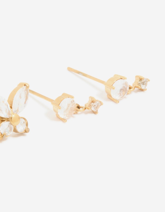 Lovisa - Waterproof Gold Plated Stainless Steel Cubic Zirconia Garden Party Earrings 3-Pack