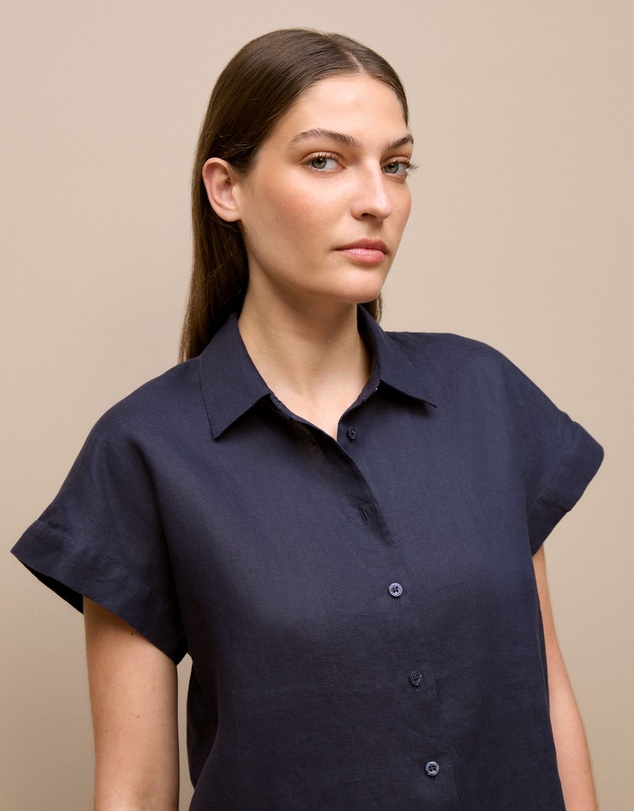 Trenery - Linen Cap Sleeve Shirt in Night Sky