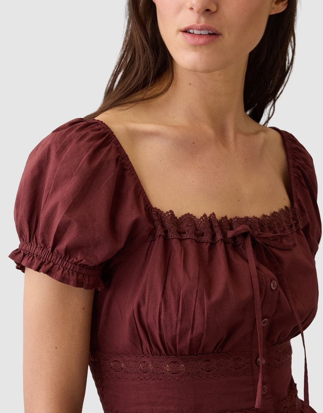 GAP - SS Long Lace Insert Button Front Top