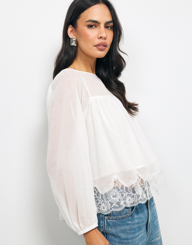 AERE - Audrey Cotton Voile Embroidered Top