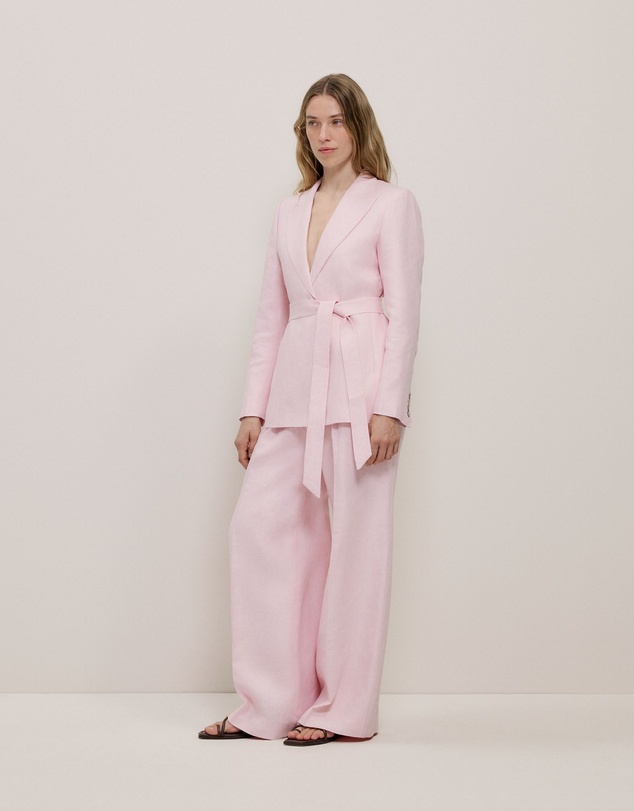 Trenery - Linen Herringbone Belted Jacket in Blossom Pink