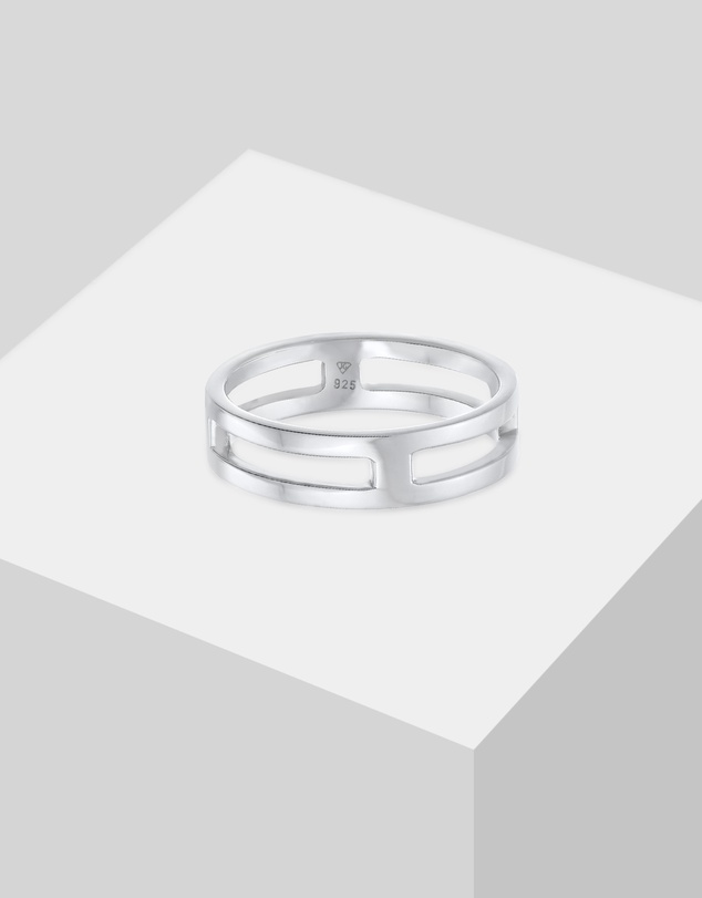 Kuzzoi - ICONIC EXCLUSIVE - Ring Men Angular Shape Solid Trend Basic in 925 Sterling Silver