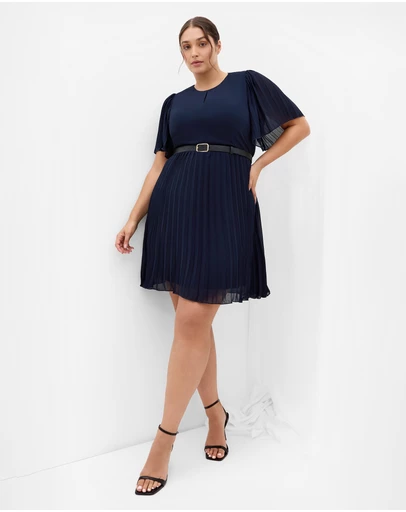 City Chic - Plus size Newberry Street Pleat Dress - navy