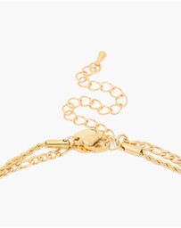 Lovisa - Waterproof Gold Plated Stainless Steel Tigers Eye Semi Precious Stone Cross Chain Layered Necklace