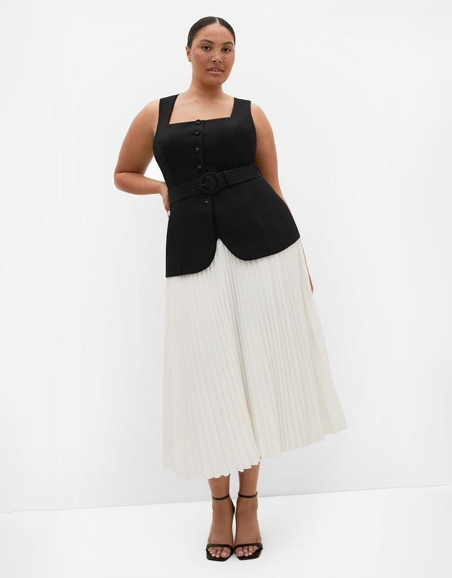 City Chic - Plus size Chiara Vest Pleat Dress - black ivory
