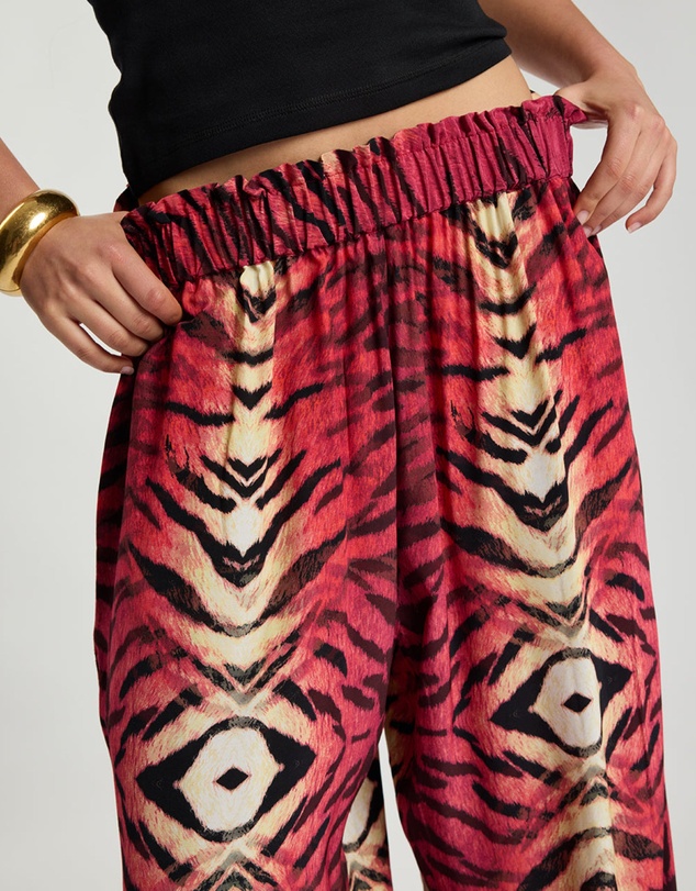 ONE TEASPOON - Wild Rouge Palazzo Pants - Red Animal Print