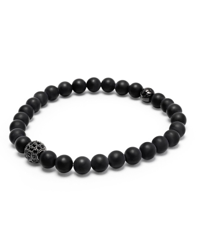 Nialaya Jewellery - Men's Wristband with Matte Onyx and Black CZ Diamond