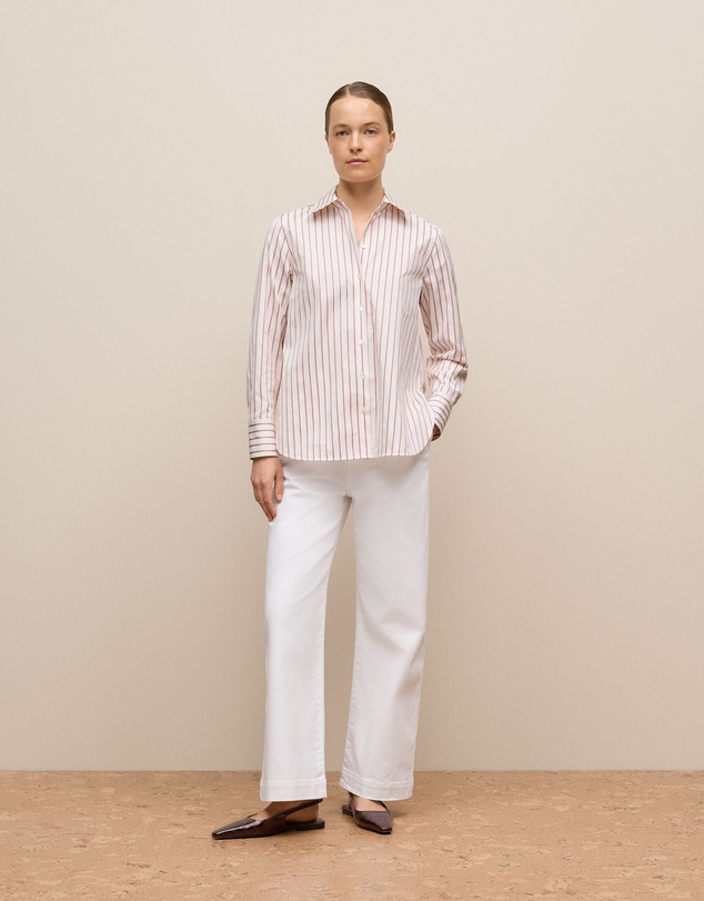 Trenery - Cotton Poplin Jacquard Stripe Shirt in Pink Rose