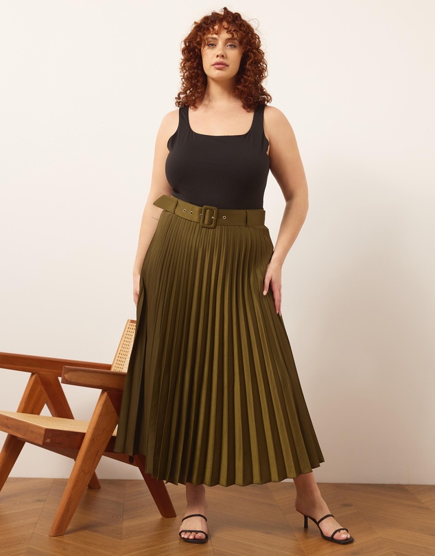 Atmos&Here Curvy - Hailey Pleated Belt Midi Skirt