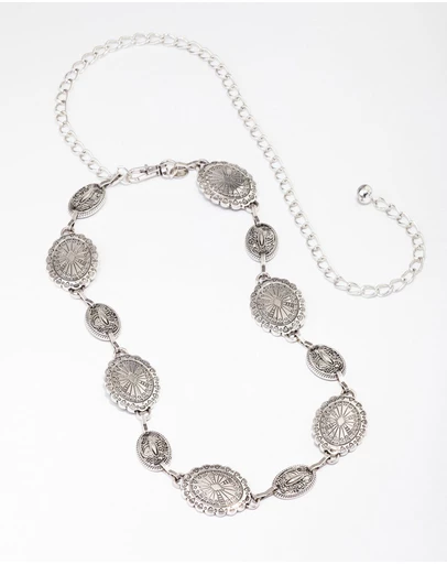 Lovisa - Antique Silver Textured Circular Chain Belt