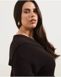 Atmos&Here Curvy - Nori Oversized V-Neck Knit Jumper