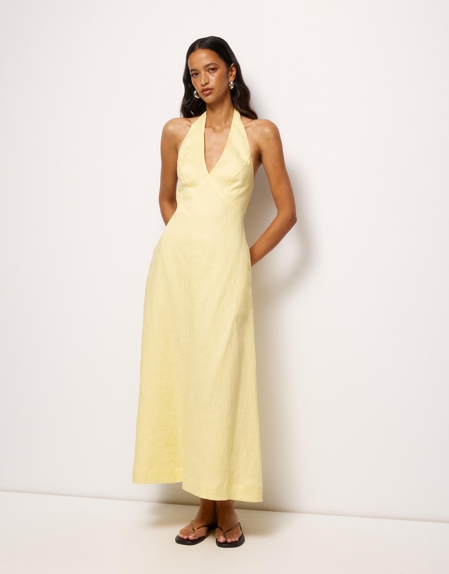 AERE - Brisa Halter Linen Slip Dress