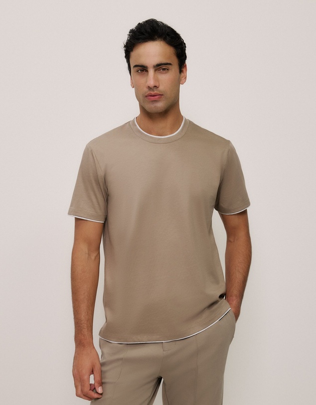 Trenery - Mercerised Cotton Layered T-shirt in Dark Taupe