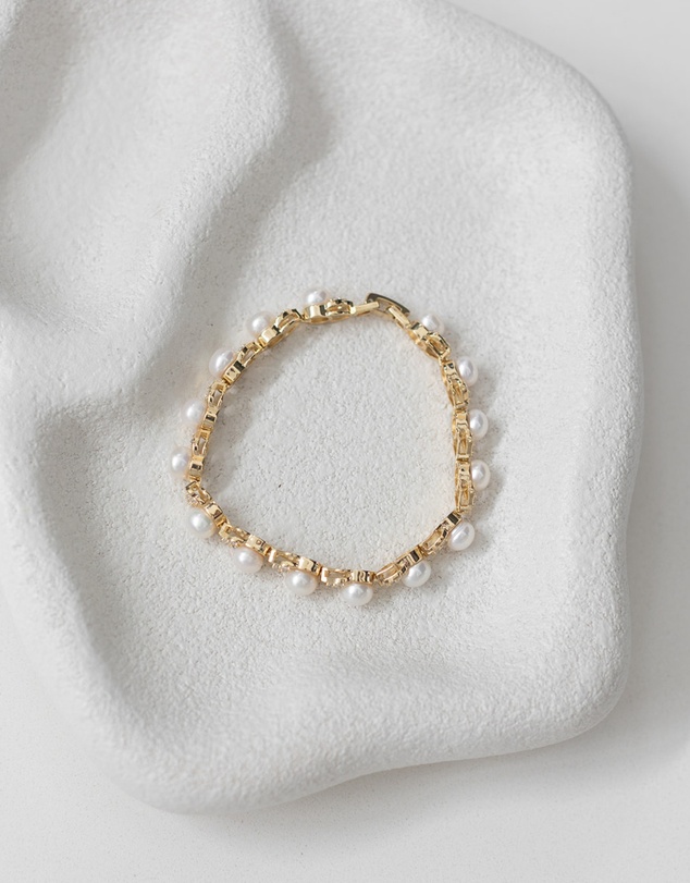 The White Collection - Simone - Gold Pearl Bridal Bracelet