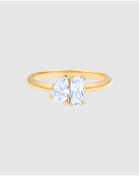 Elli Jewelry - Ring Crystal Rectangle 925 Sterling Silver Gold-Plated