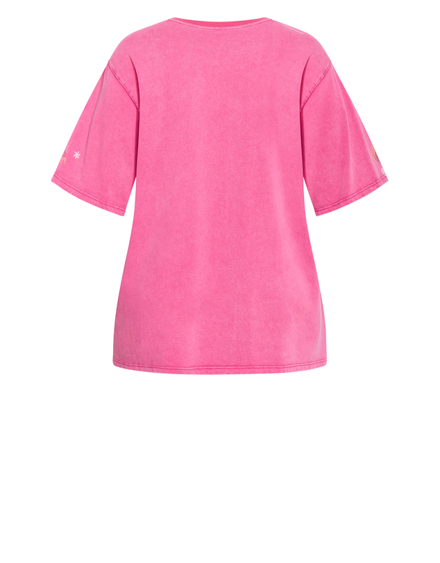 City Chic - Plus size Flaming Heart Cotton Tee - pink stone wash