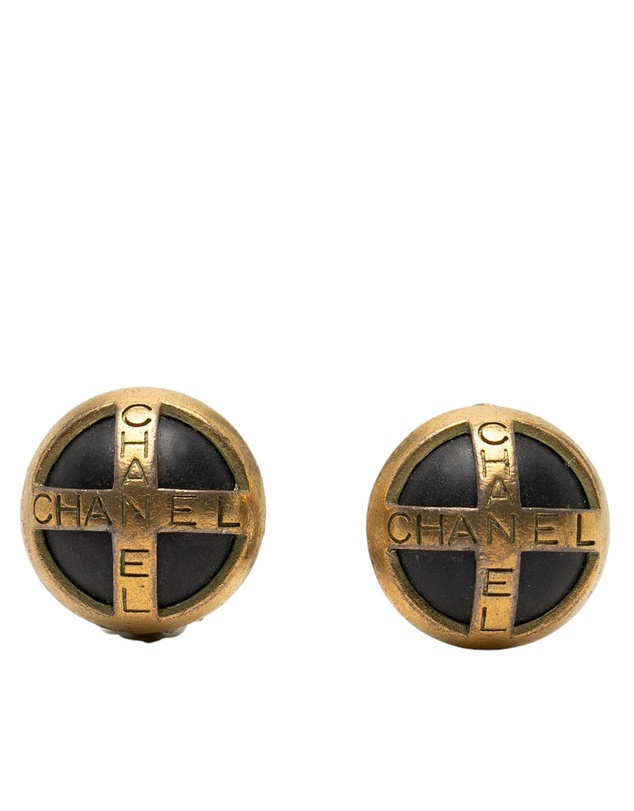 Pre-Loved by Azura Reborn - Pre-Loved Gold Plated and Acrylic Logo Round Button Clip On Earrings