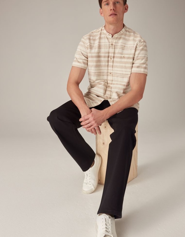 NEXT - Textured Stripe Short Sleeve Shirt With Grandad Collar