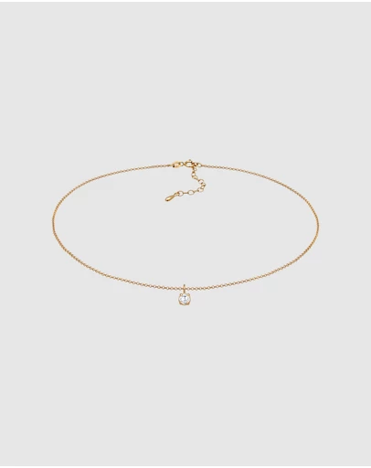 Elli Jewelry - Zirconia Solitaire Choker Necklace in Gold-Plated 925 Silver