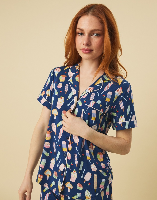 Kate Spade - Printed Modal Button Up Short Sleeve Short Pyjama Set