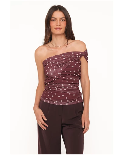 Petal & Pup - Dorado Mesh Top - Burgundy Dot