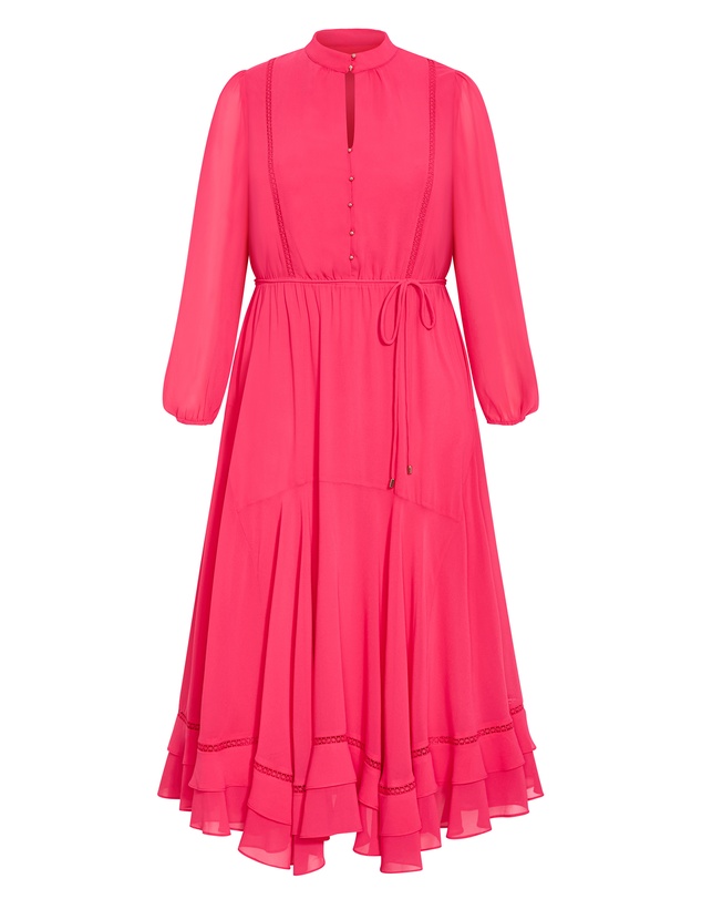 City Chic - Plus size Yasmin Long Sleeve Maxi Dress - lipstick