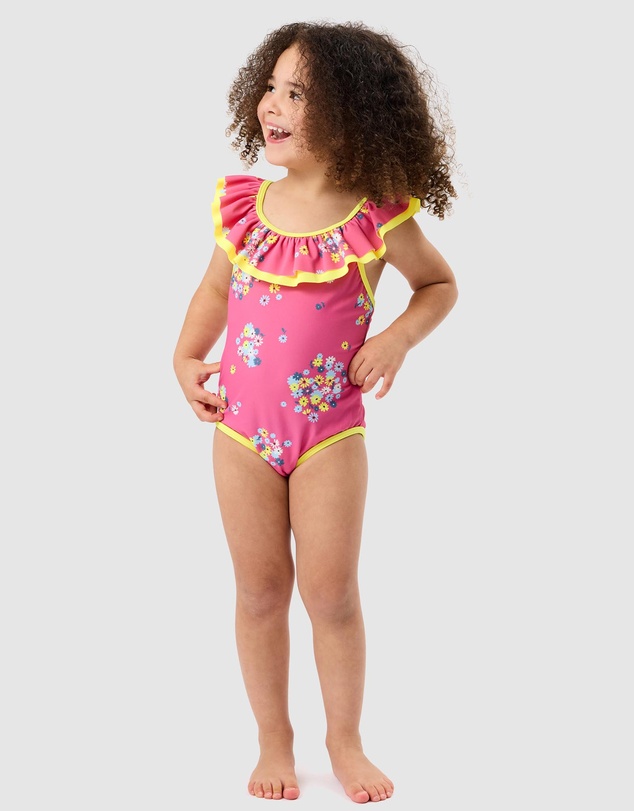 Goldie + Ace - Floral Frill Collar Swimsuit - Babies-Kids