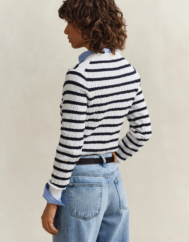 Gant - Stretch Cotton Cable Stripe Crew Neck Sweater