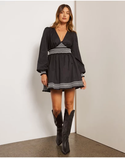 AERE - Organic Cotton Contrast Embroidery Capsule Mini Dress