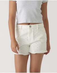 Decjuba Kids - Abbie Rhinestone Denim Shorts - Teens