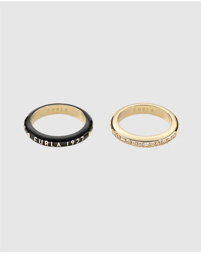 Furla - Furla 1927 Colour Edition Gold-Tone Black Enamel Rings