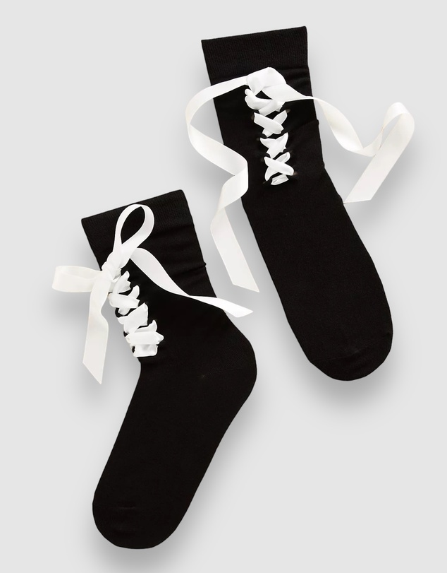 High Heel Jungle - Gifted Satin Ribbon Sock-Black