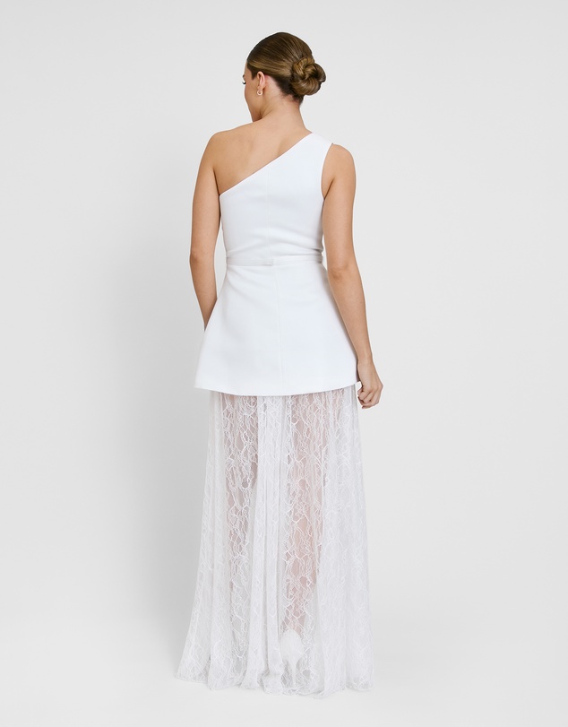 Six Stories - One Shoulder Satin Dress with Lace Skirt