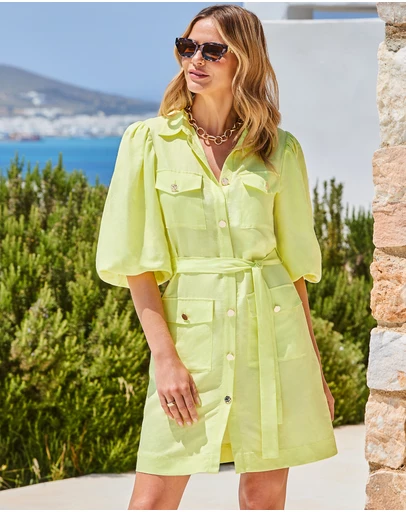 Sosandar - Linen Blend Utility Shirt Dress
