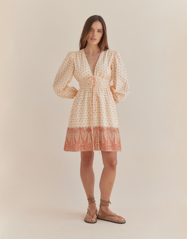 Amelius - Peach Paisley Mini Dress