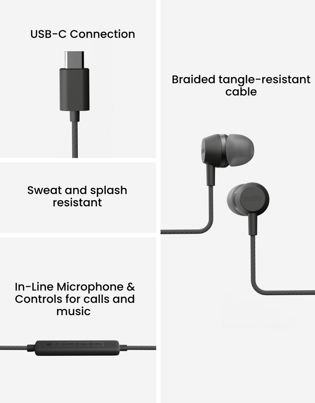 Sudio - V3 Pro - USB-C Tangle-Free Universal Wired Earbuds